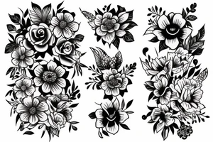 half sleeve with flower bouquet tattoo idea