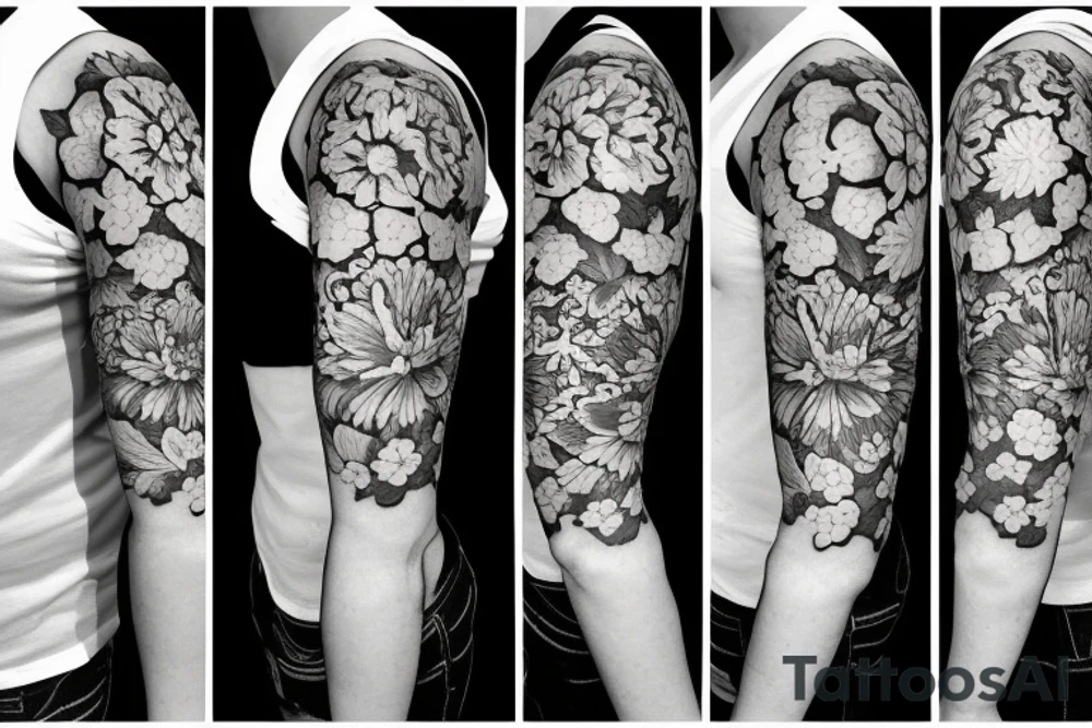 half sleeve with flower bouquet tattoo idea