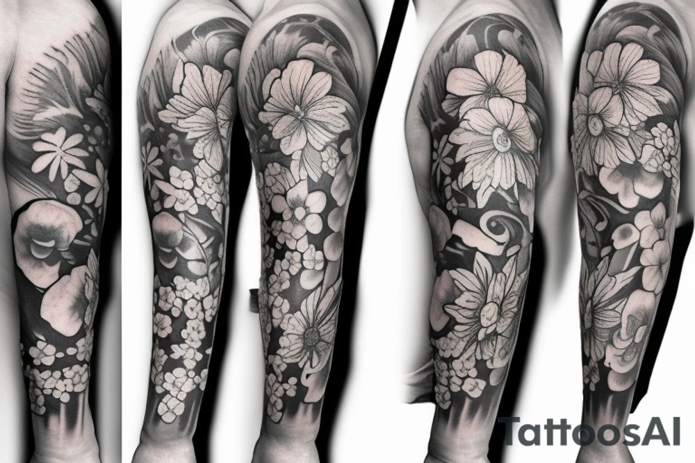 half sleeve with flower bouquet tattoo idea