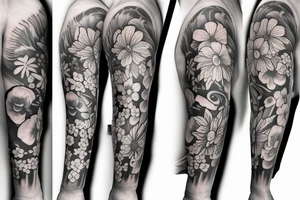 half sleeve with flower bouquet tattoo idea