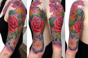 half sleeve with flower bouquet tattoo idea
