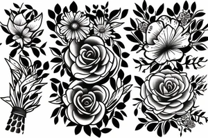 half sleeve with flower bouquet tattoo idea
