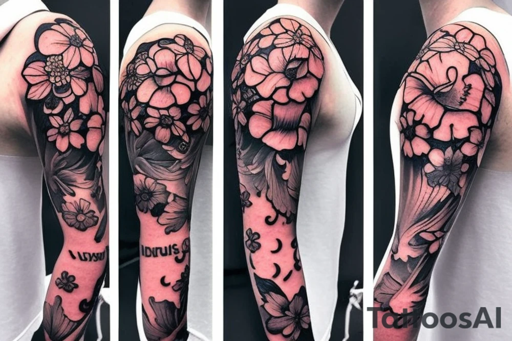 half sleeve with flower bouquet tattoo idea