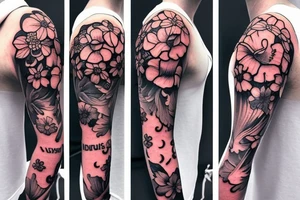 half sleeve with flower bouquet tattoo idea