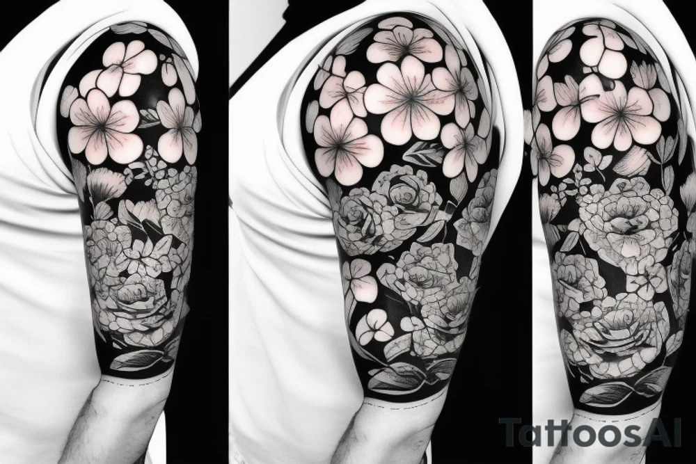 half sleeve with flower bouquet tattoo idea