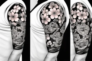 half sleeve with flower bouquet tattoo idea