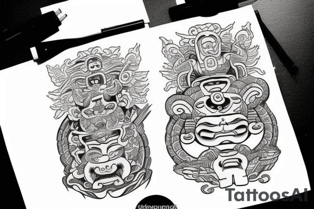 Mayan tattoos with Japanese art done in a disney style font tattoo idea