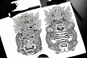 Mayan tattoos with Japanese art done in a disney style font tattoo idea