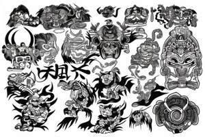 Mayan tattoos with Japanese art done in a disney style font tattoo idea