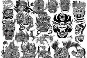 Mayan tattoos with Japanese art done in a disney style font tattoo idea