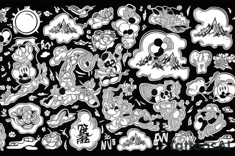 Disney font with Japanese art tattoo idea
