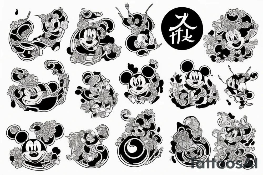 Disney font with Japanese art tattoo idea