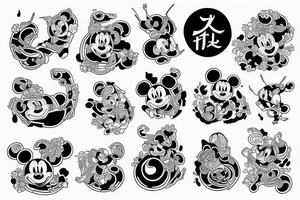 Disney font with Japanese art tattoo idea