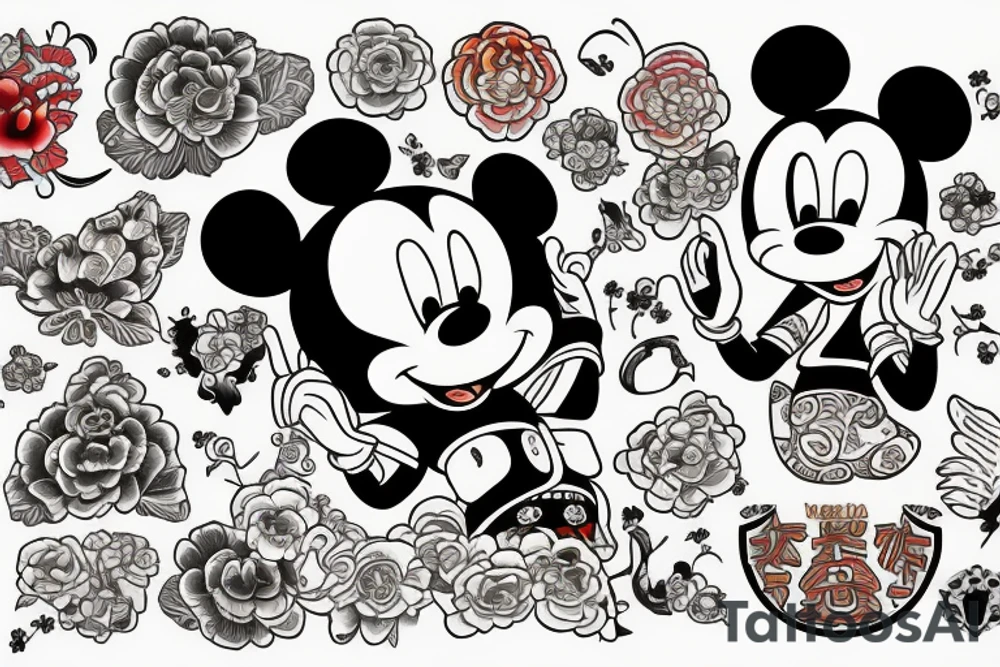 Disney font with Japanese art with color tattoo idea