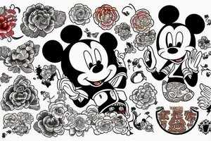 Disney font with Japanese art with color tattoo idea