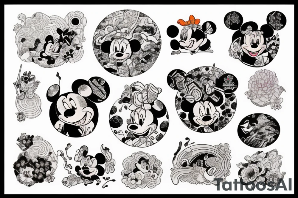 Disney font with Japanese art with color tattoo idea