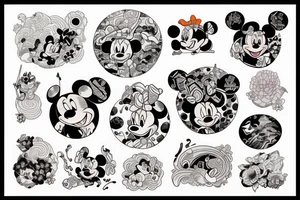 Disney font with Japanese art with color tattoo idea