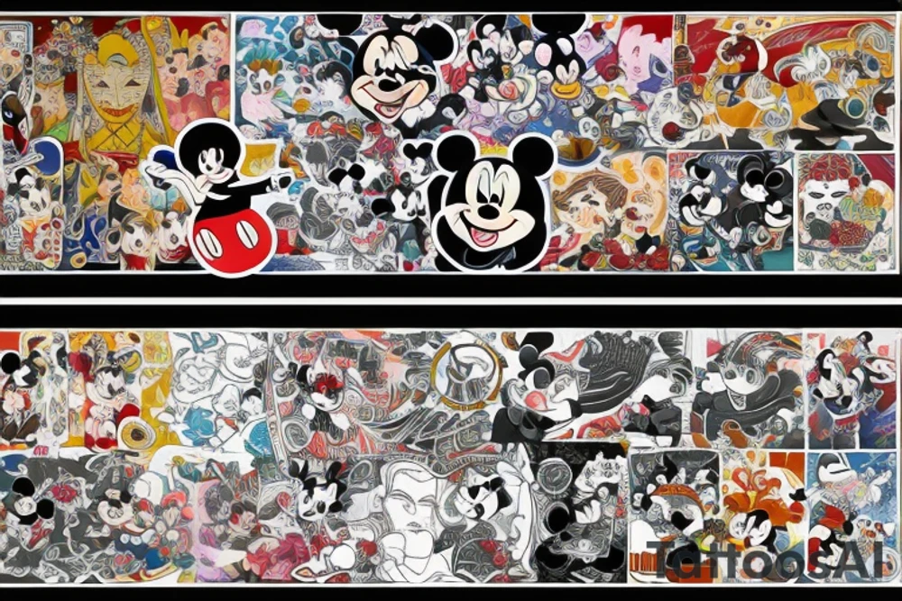 Disney font with Japanese art with color tattoo idea