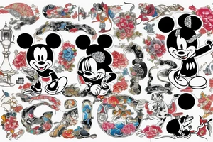 Disney font with Japanese art with color tattoo idea