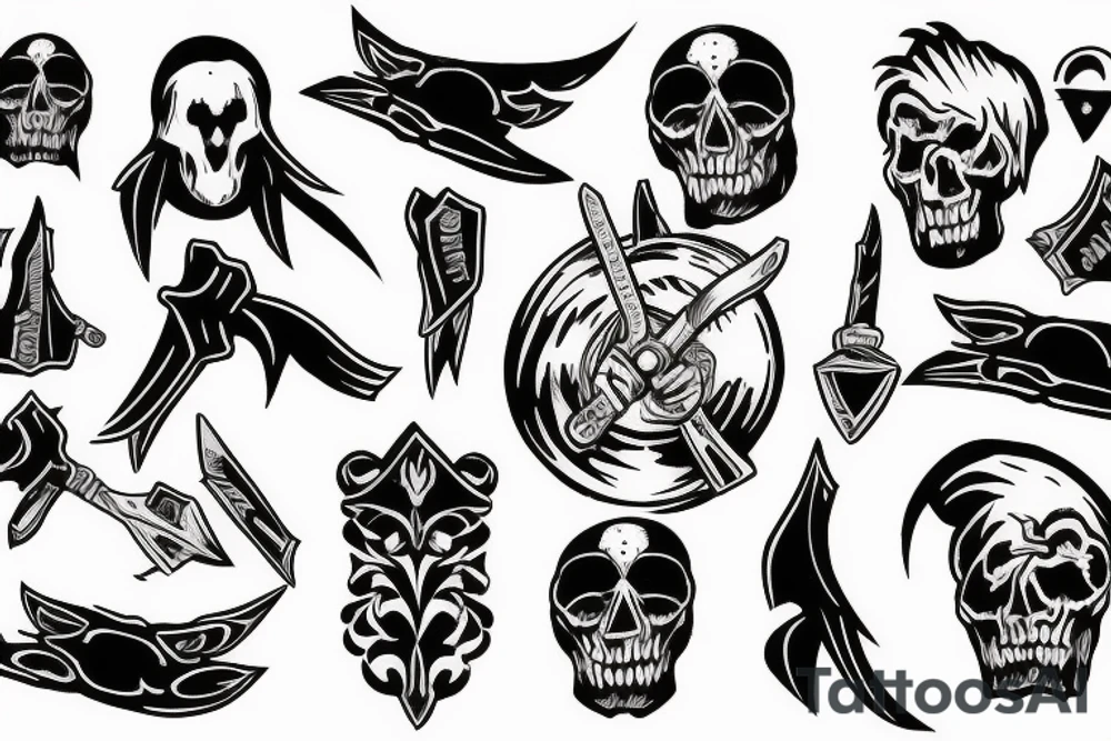 switchblade knife with a ghost on the handle tattoo idea