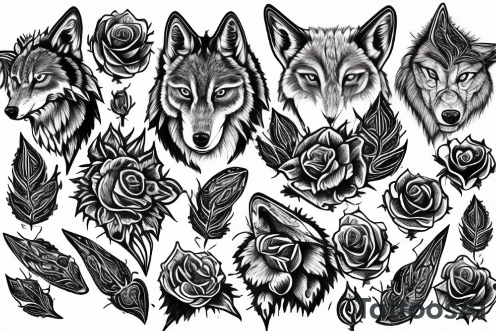 Wolf Tribal Intricate Regal Thorns Roses Beautiful Vivid Rough Rustic Elaborate tattoo idea