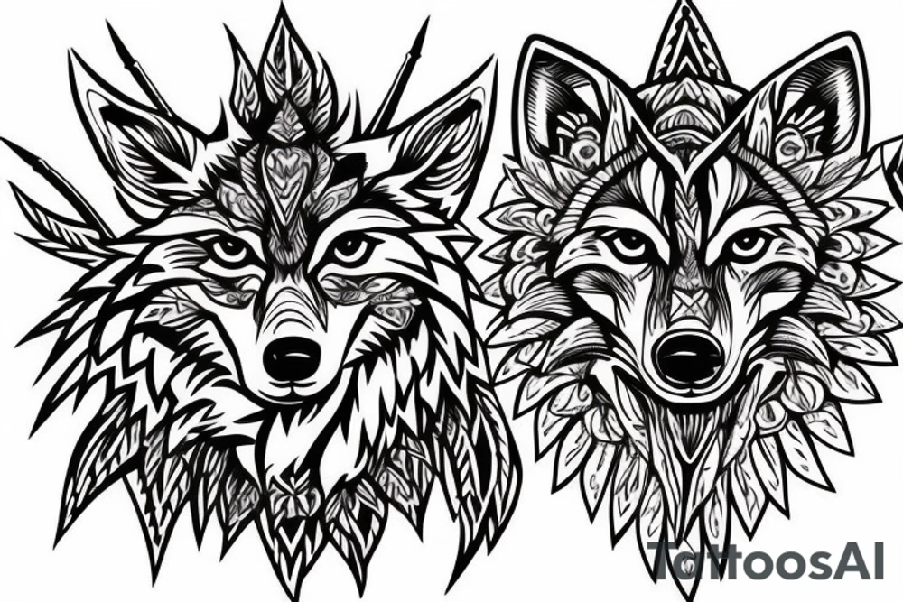 Wolf Tribal Intricate Regal Thorns Roses Beautiful Vivid Rough Rustic Elaborate tattoo idea