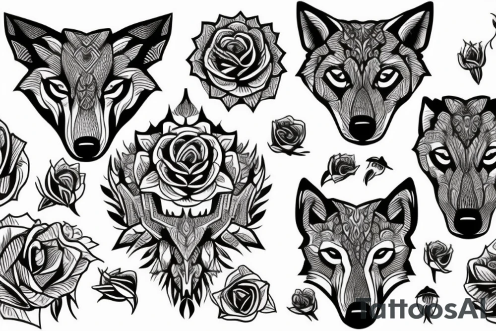 Wolf Tribal Intricate Regal Thorns Roses Beautiful Vivid Rough Rustic Elaborate tattoo idea