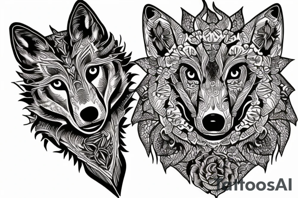 Wolf Tribal Intricate Regal Thorns Roses Beautiful Vivid Rough Rustic Elaborate tattoo idea