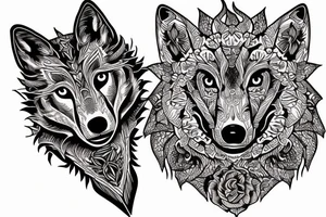 Wolf Tribal Intricate Regal Thorns Roses Beautiful Vivid Rough Rustic Elaborate tattoo idea