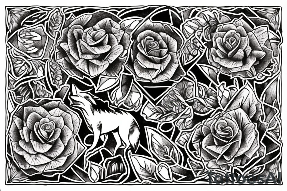 Wolf Tribal Intricate Regal Thorns Roses Beautiful Vivid Rough Rustic Elaborate tattoo idea