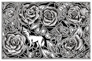 Wolf Tribal Intricate Regal Thorns Roses Beautiful Vivid Rough Rustic Elaborate tattoo idea