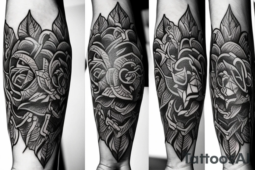 Wolf Tribal Intricate Regal Thorns Roses Beautiful Vivid Rough Rustic Elaborate Stoic Badass tattoo idea