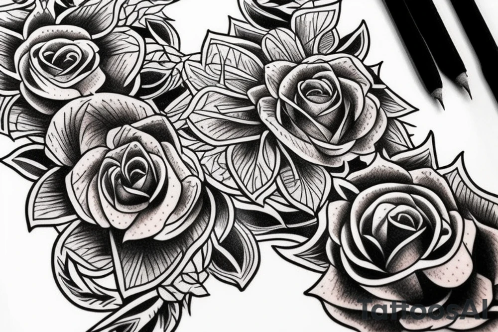 Wolf Tribal Intricate Regal Thorns Roses Beautiful Vivid Rough Rustic Elaborate Stoic Badass tattoo idea