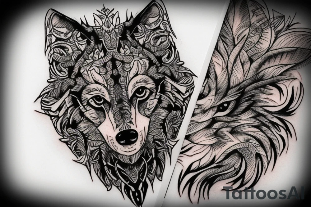 Wolf Tribal Intricate Regal Thorns Beautiful Vivid Rough Rustic Elaborate Stoic Badass tattoo idea