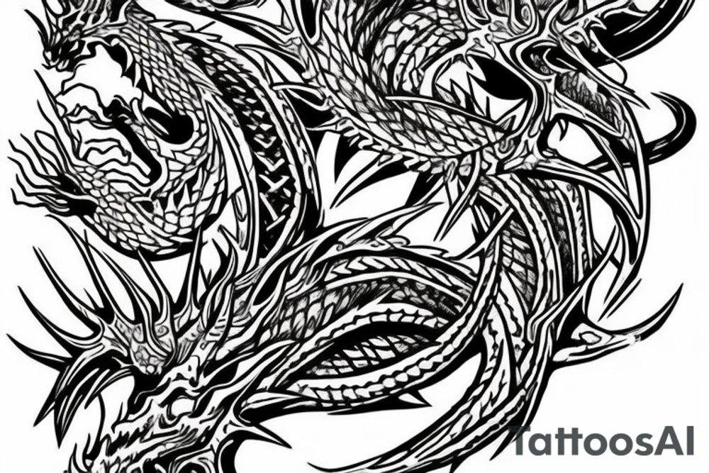 Dragon Tribal Intricate Regal Thorns Beautiful Vivid Rough Rustic Elaborate Stoic Badass tattoo idea