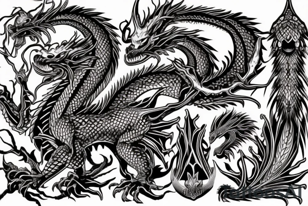 Dragon Tribal Intricate Regal Thorns Beautiful Vivid Rough Rustic Elaborate Stoic Badass tattoo idea