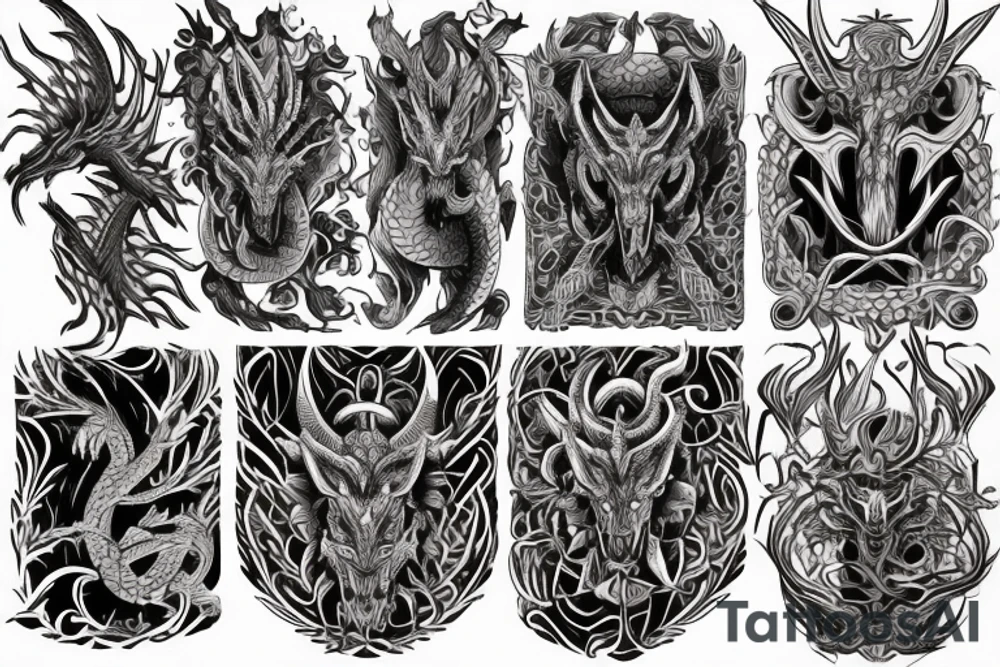 Dragon Tribal Intricate Regal Thorns Beautiful Vivid Rough Rustic Elaborate Stoic Badass tattoo idea