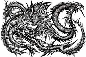Dragon Tribal Intricate Regal Thorns Beautiful Vivid Rough Rustic Elaborate Stoic Badass tattoo idea