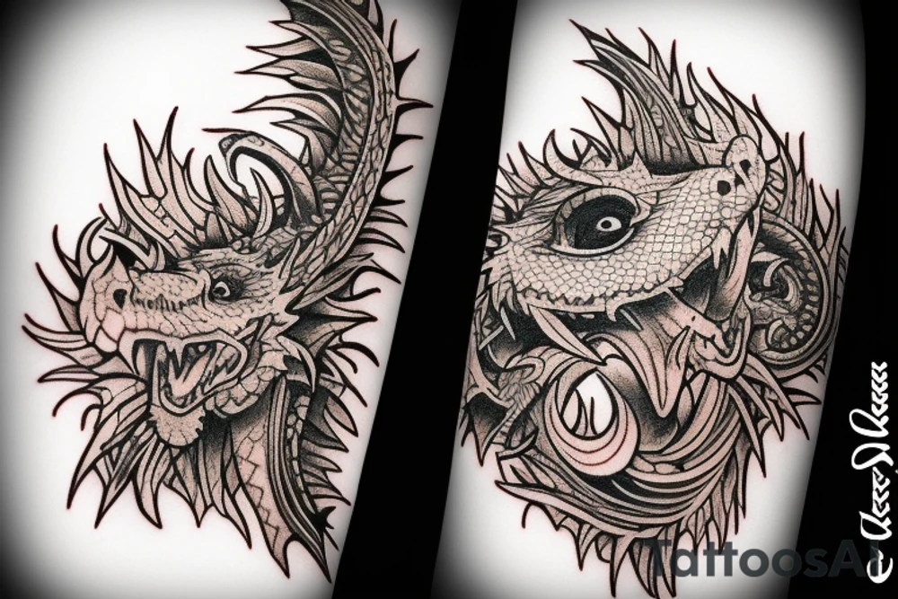 Dragon Tribal Intricate Regal Thorns Beautiful Vivid Rough Rustic Elaborate Stoic Badass tattoo idea