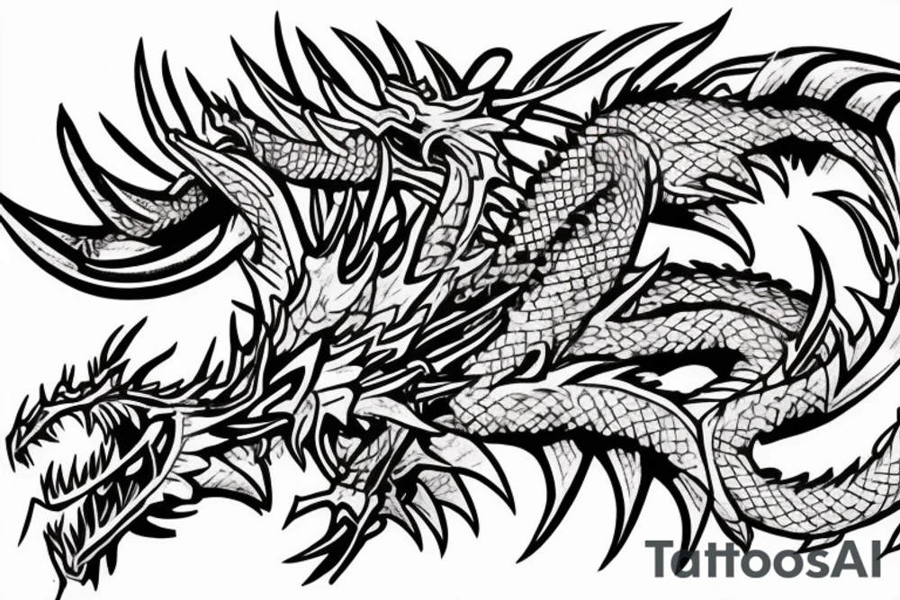 Dragon Tribal Intricate Regal Thorns Beautiful Vivid Rough Rustic Elaborate Stoic Badass tattoo idea