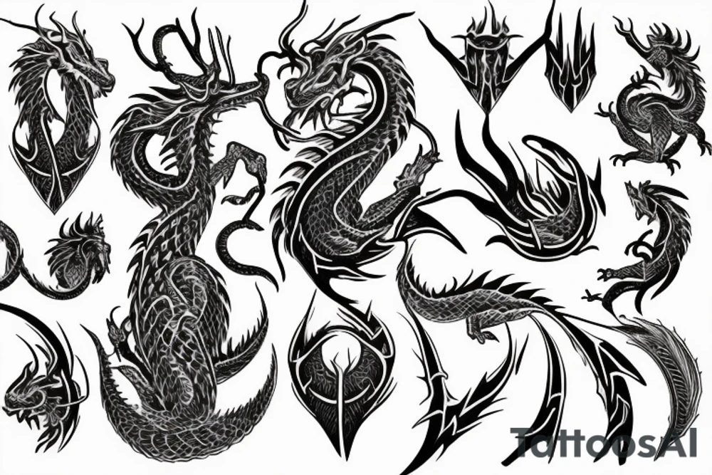 Dragon Tribal Intricate Regal Thorns Beautiful Vivid Rough Rustic Elaborate Stoic Badass tattoo idea