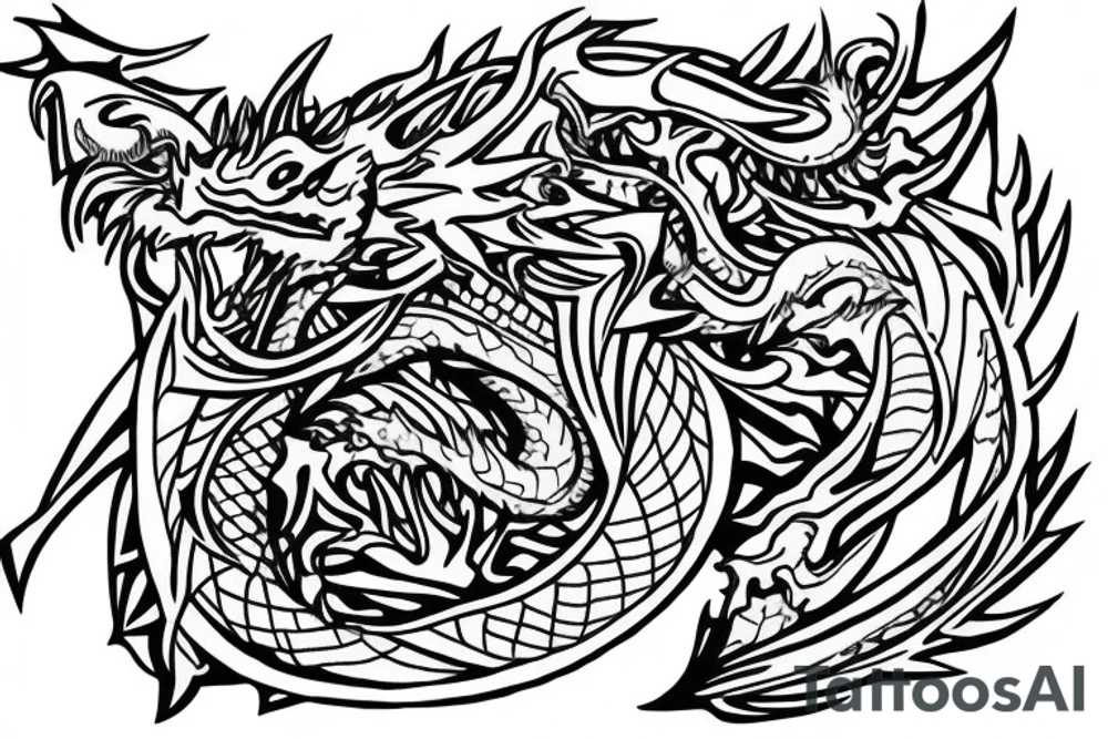 Dragon Tribal Intricate Regal Thorns Beautiful Vivid Rough Rustic Elaborate Stoic Badass tattoo idea