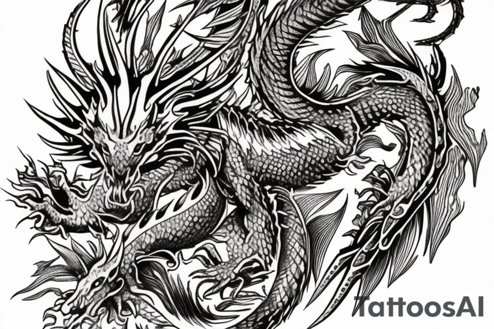 Dragon Intricate Regal Thorns Beautiful Vivid Rough Rustic Elaborate Stoic Badass tattoo idea