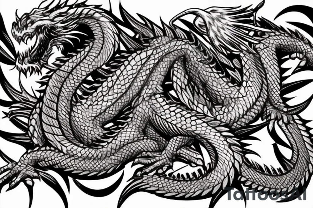 Dragon Intricate Regal Thorns Beautiful Vivid Rough Rustic Elaborate Stoic Badass tattoo idea