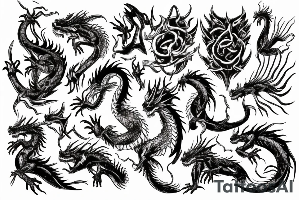 Dragon Intricate Regal Thorns Beautiful Vivid Rough Rustic Elaborate Stoic Badass tattoo idea