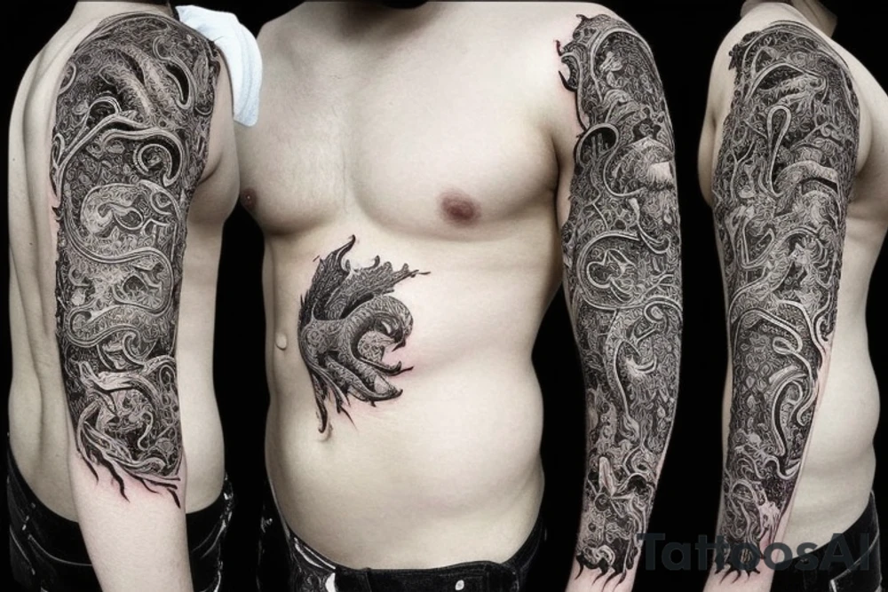 Dragon Intricate Regal Thorns Beautiful Vivid Rough Rustic Elaborate Stoic Badass tattoo idea