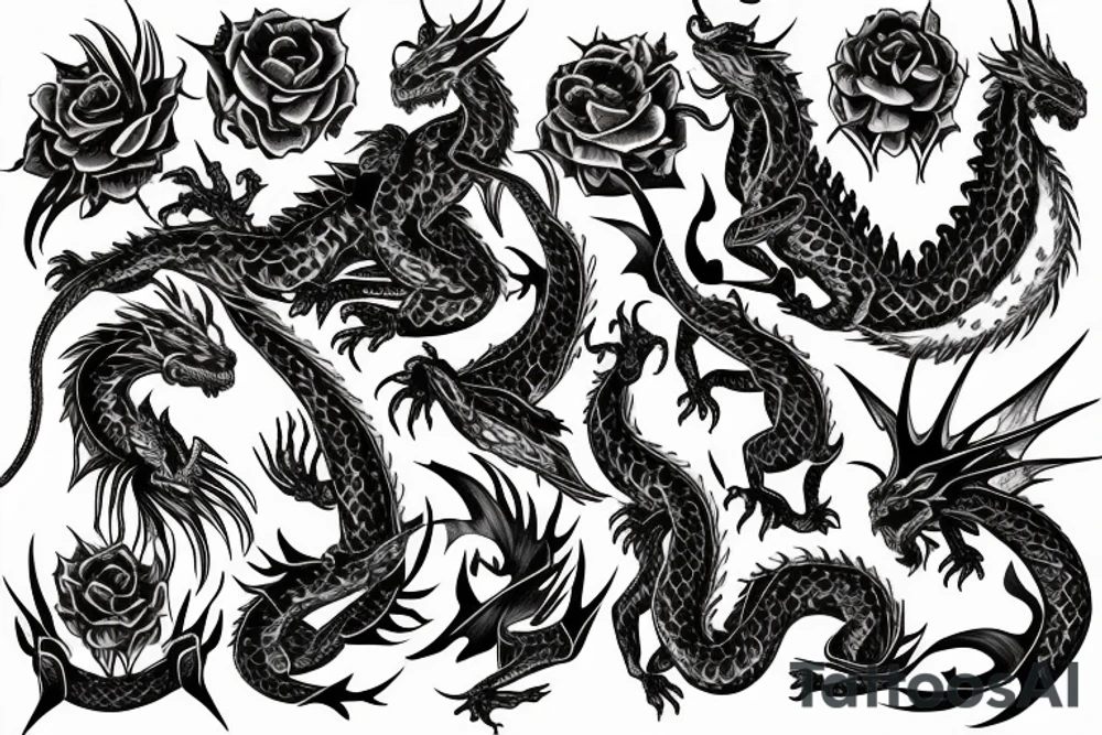 Dragon Intricate Regal Thorns Beautiful Vivid Rough Rustic Elaborate Stoic Badass tattoo idea