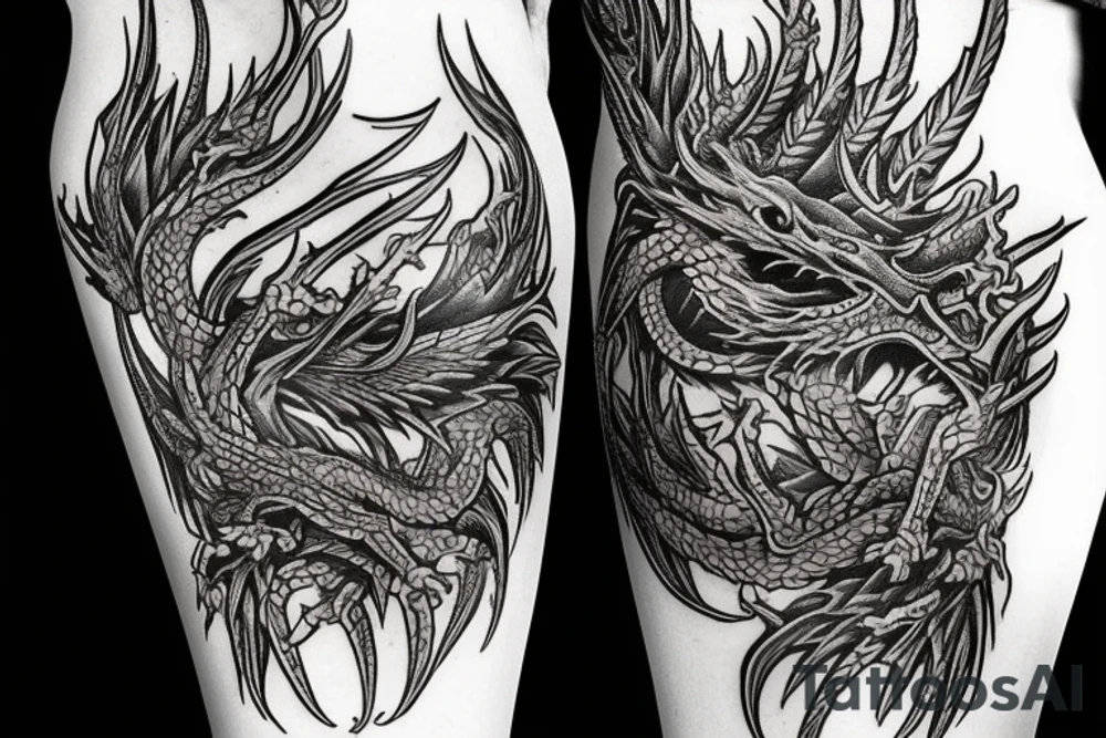 Dragon Intricate Regal Thorns Beautiful Vivid Rough Rustic Elaborate Stoic Badass tattoo idea