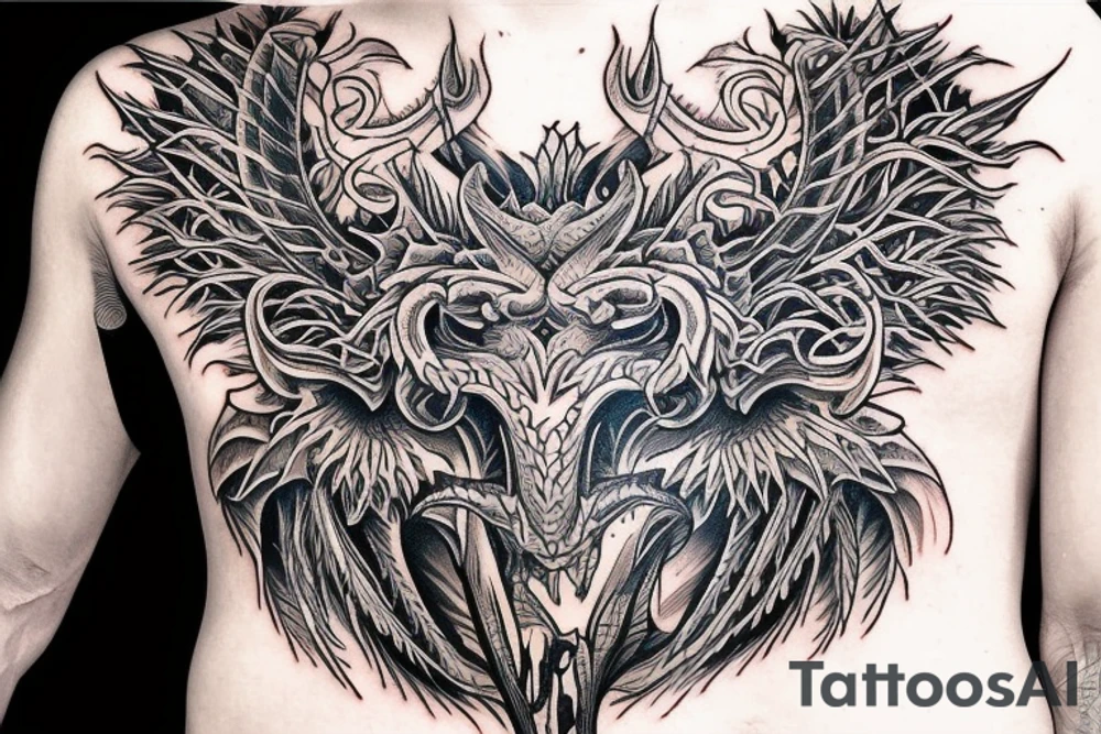 Dragon Intricate Regal Thorns Beautiful Vivid Rough Rustic Elaborate Stoic Badass tattoo idea