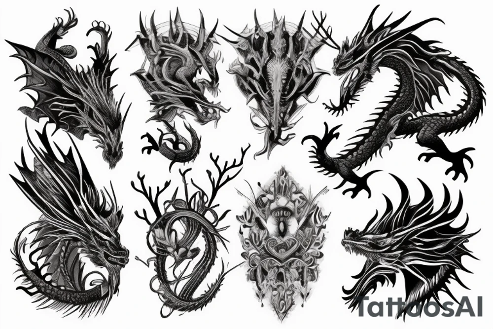 Dragon Intricate Regal Thorns Beautiful Vivid Rough Rustic Elaborate Stoic Badass tattoo idea